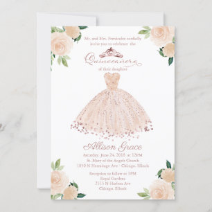 Quinceanera Invitation Bilingual Pink Blush Gown