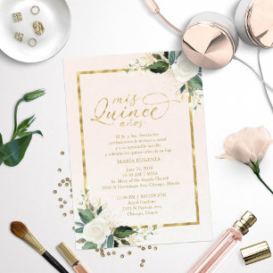Quinceanera Invitation Bilingual Pink Gold Foil
