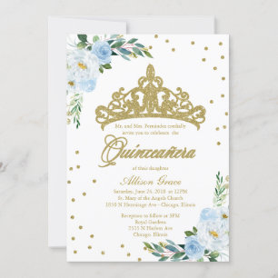 Quinceanera Invitation Bilingual Tiara Baby Blue 