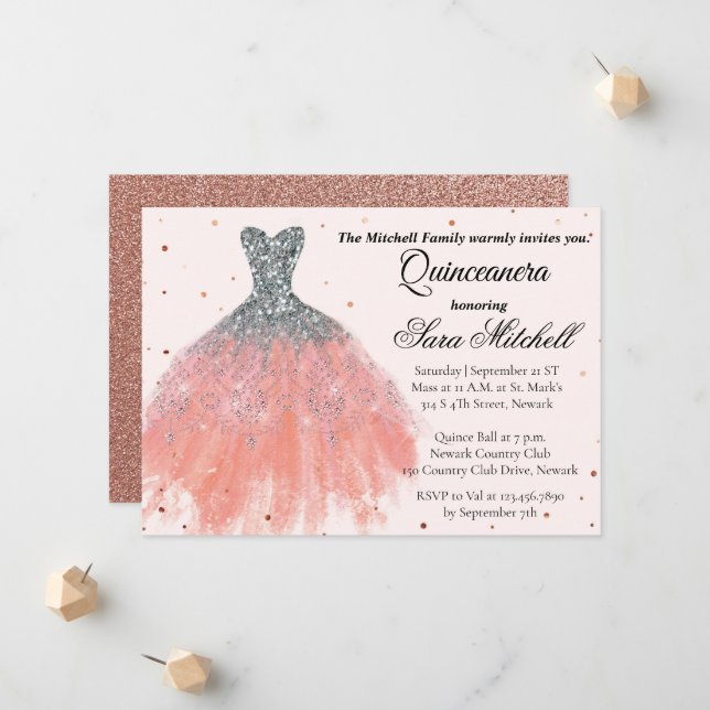Quinceanera Invitation, Birthday Invite for sweet (Front/Back In Situ)