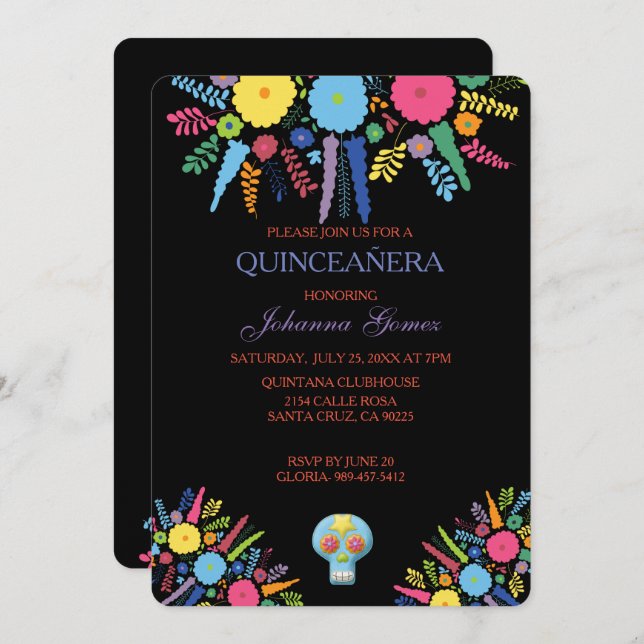 QUINCEAÑERA INVITATION DIA DE LOS MUERTOS (Front/Back)