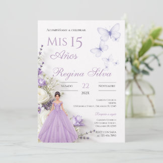 Quinceañera Invitation for Purple Flowers