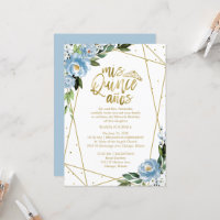 Quinceanera Invitation Gold Foil Dusty Blue Floral