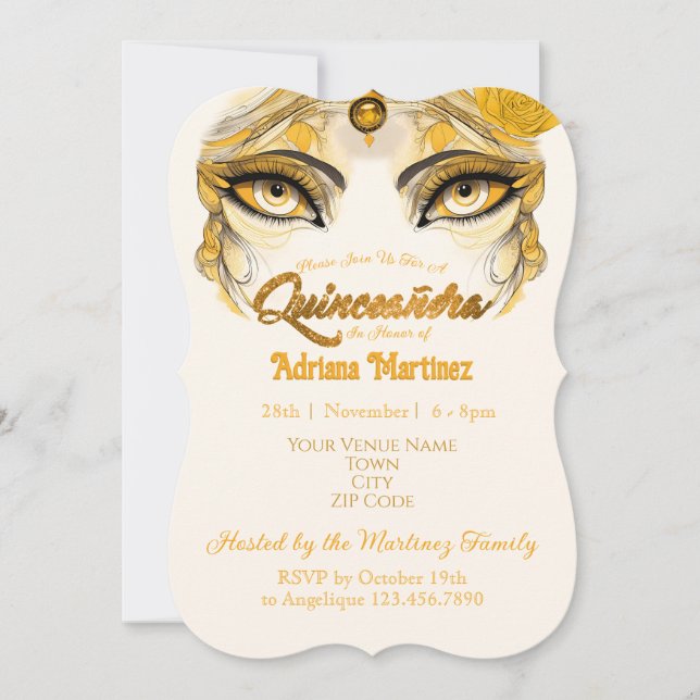 Quinceañera Invitation Gold Glitter (Front)
