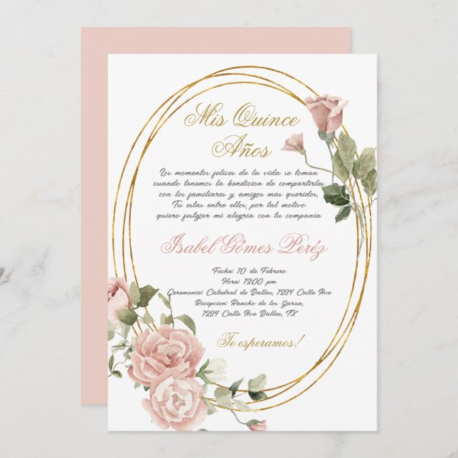 Quinceanera invitation in Spanish (Front/Back)
