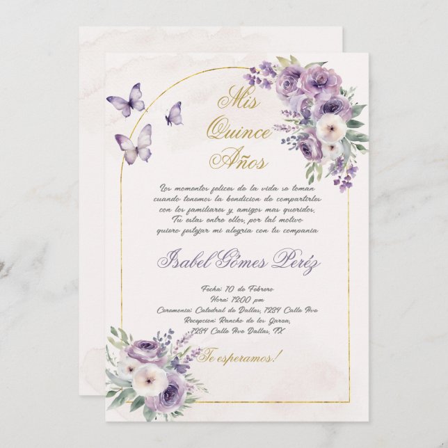 Quinceanera invitation in Spanish (Front/Back)