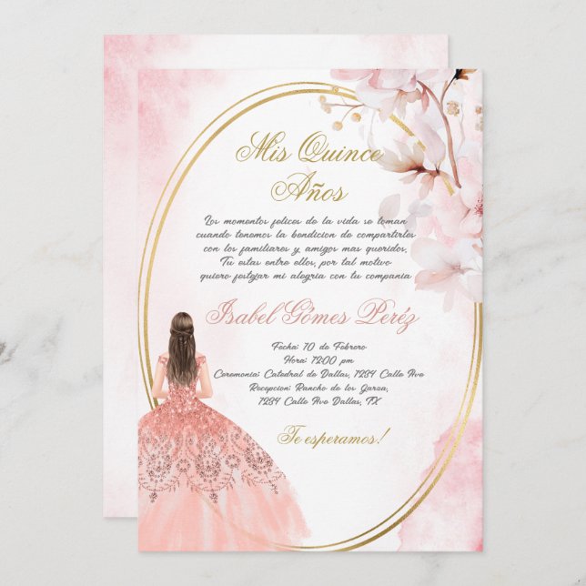 Quinceanera invitation in Spanish (Front/Back)