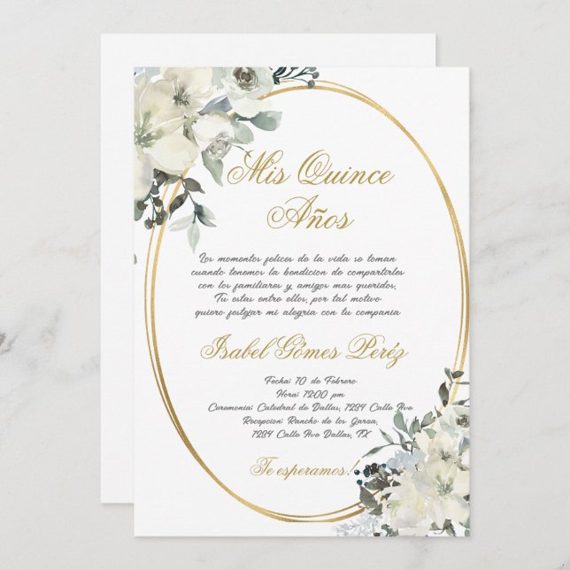 Quinceanera invitation in Spanish (Front/Back)