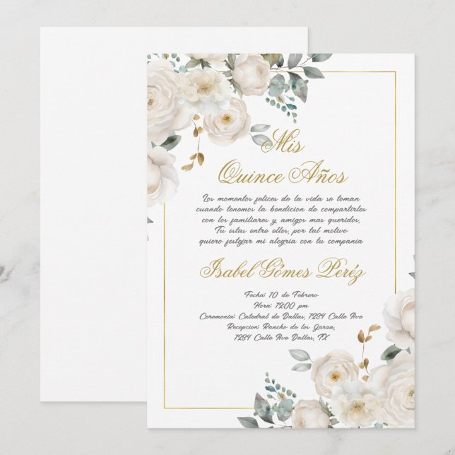 Quinceanera invitation in Spanish (Front/Back)