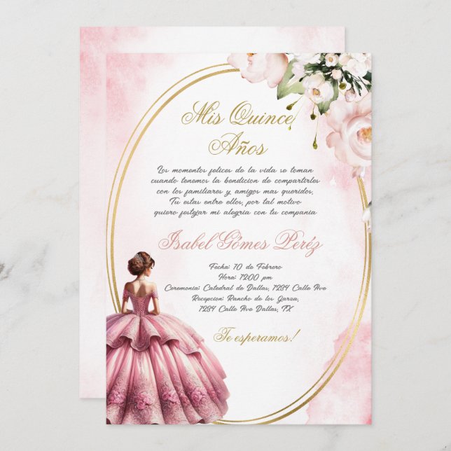 Quinceanera invitation in Spanish (Front/Back)