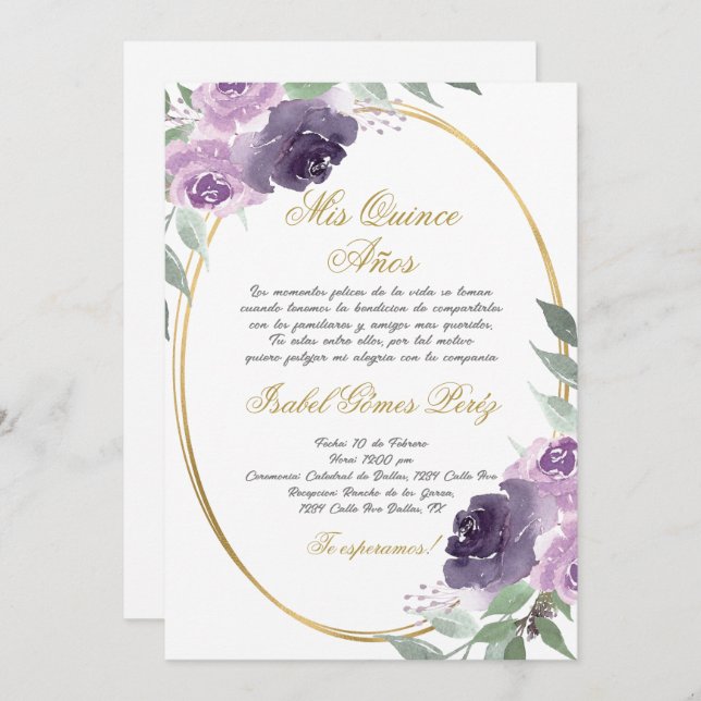 Quinceanera invitation in Spanish (Front/Back)