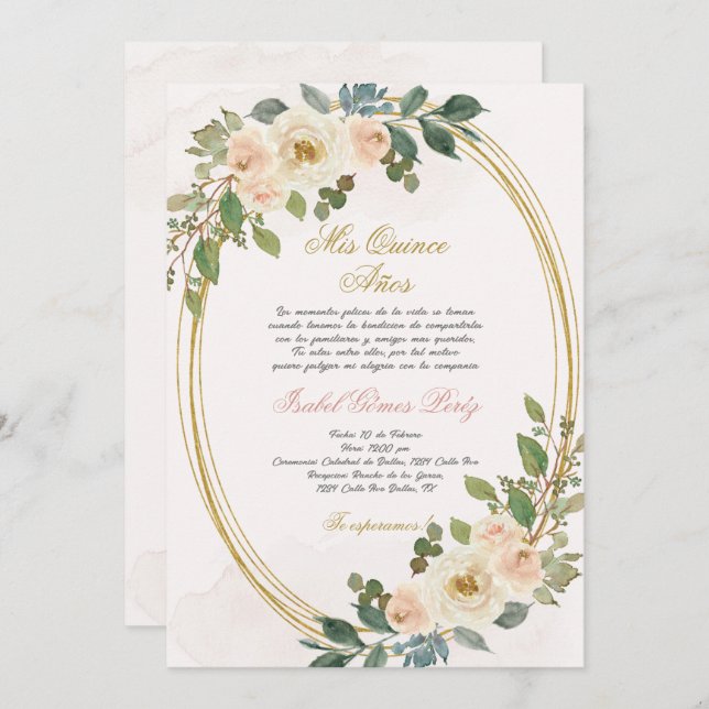Quinceanera invitation in Spanish (Front/Back)