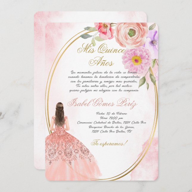 Quinceanera invitation in Spanish (Front/Back)