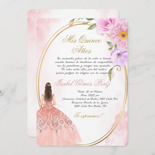 Quinceanera invitation in Spanish (Front/Back)