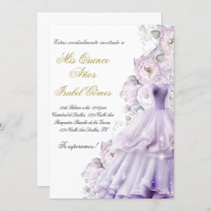 Quinceanera invitation in Spanish con vestido