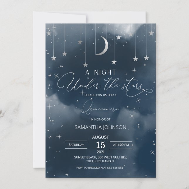 Quinceanera Invitation, Moon and Stars Quinceañera Invitation (Front)