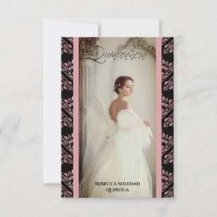 Quinceañera Invitation Photo Damasco Rosa Españo
