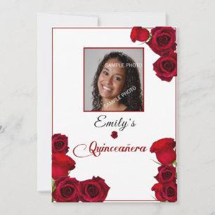 Quinceanera Invitation Pretty Red Roses 