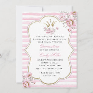 Quinceañera invitation princess floral pink gold