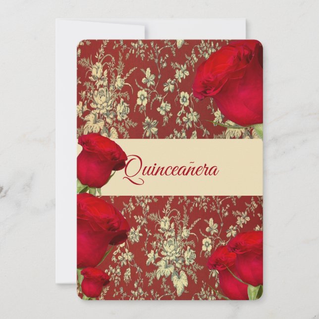 Quinceanera Invitation,  Red Roses, Custom Invitation (Front)