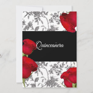 Quinceanera Invitation,  Red Roses, Custom Invitation