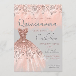 Quinceanera Invitation rose gold, 15th birthday