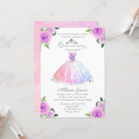 Quinceanera Invitation Silver Colourful Floral Gow