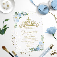 Quinceanera Invitation Spanish Gold Tiara Blue