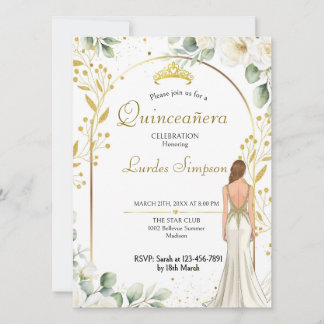  Quinceañera invitation White Floral 