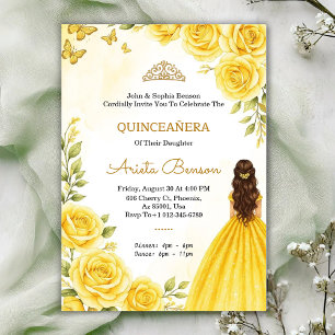 Quinceañera invitation with elegant yellow roses 