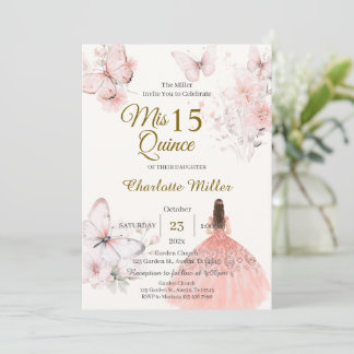 Quinceanera Invitation with Floral Pink Butterflie