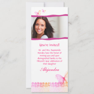 Quinceanera Invitations Butterfly Lace Pink Orange