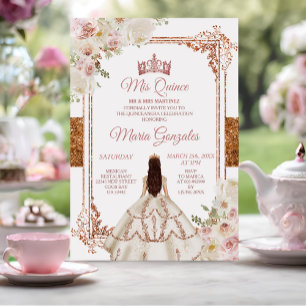 Quinceanera Ivory Cooper Floral Birthday Crown Invitation