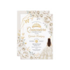 Quinceanera Ivory Gold Cream Gold Floral Dress