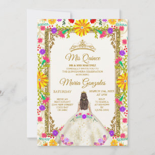 Quinceanera Ivory White Colourful Flowers Birthday Invitation