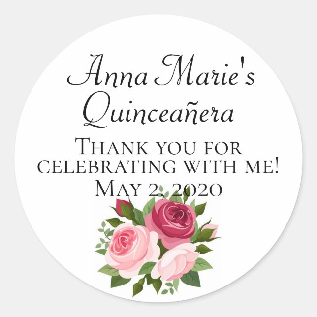Quinceañera labels with roses Custom (Front)