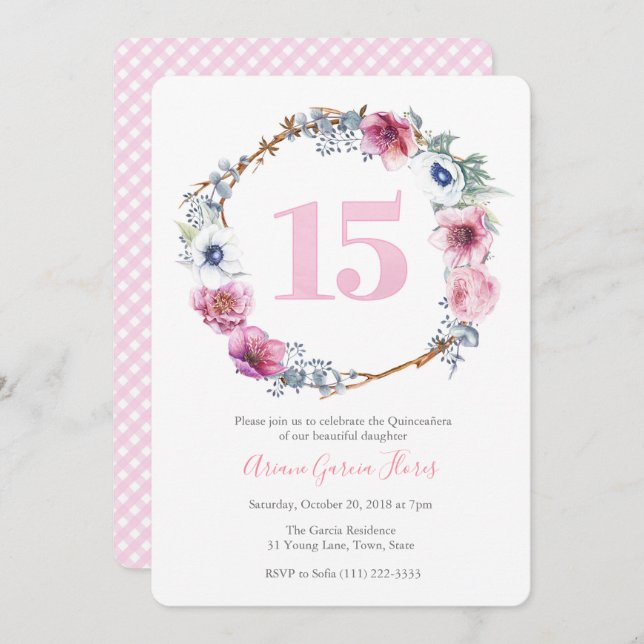 Quinceañera Latina 15th Birthday Party for Girl Invitation (Front/Back)