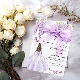 Quinceanera Lavender bow floral dress Invitation