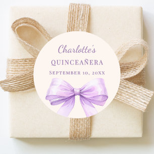 Quinceanera lavender bow ivory classic round sticker