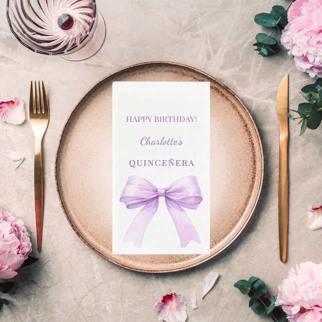 Quinceanera lavender bow white napkin (Creator Uploaded)