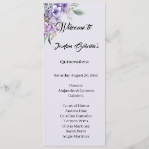 Quinceanera Lavender double side program card