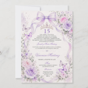 Quinceañera Lavender floral 15 Años Princess Tiara Invitation