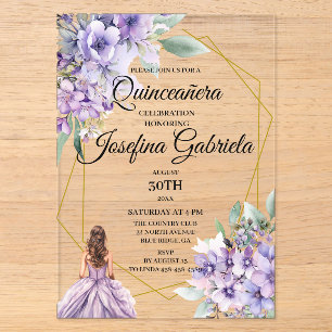 Quinceanera Lavender floral Acrylic Invitations