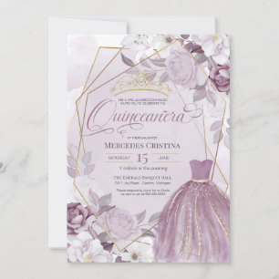 Quinceañera lavender purple elegant fancy Tiara Invitation