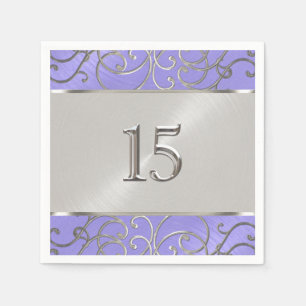 Quinceanera Lavender Purple Silver Filigree Swirls Napkin