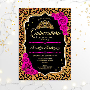 Quinceanera - Leopard Print Gold Red Pink Invitation