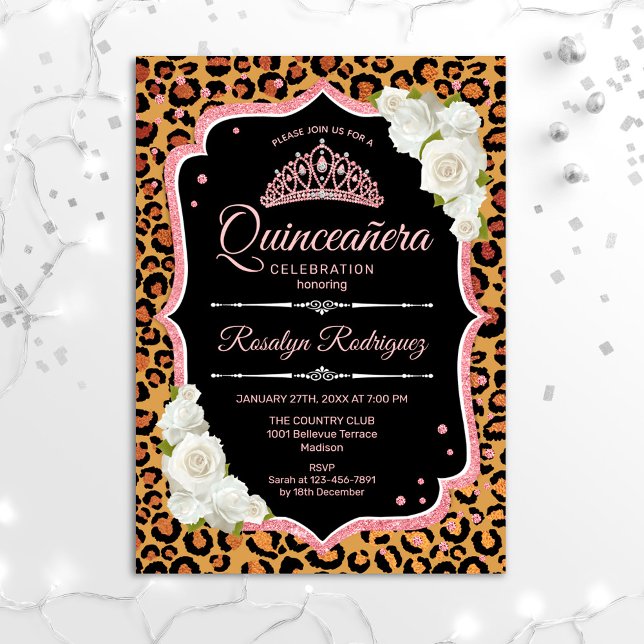 Quinceanera - Leopard Rose Gold Invitation (Creator Uploaded)