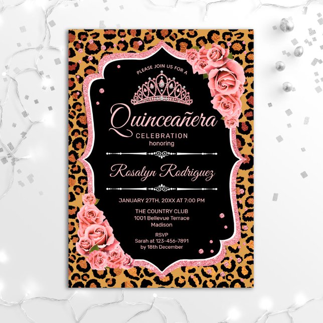 Quinceanera - Leopard Rose Gold Invitation (Creator Uploaded)