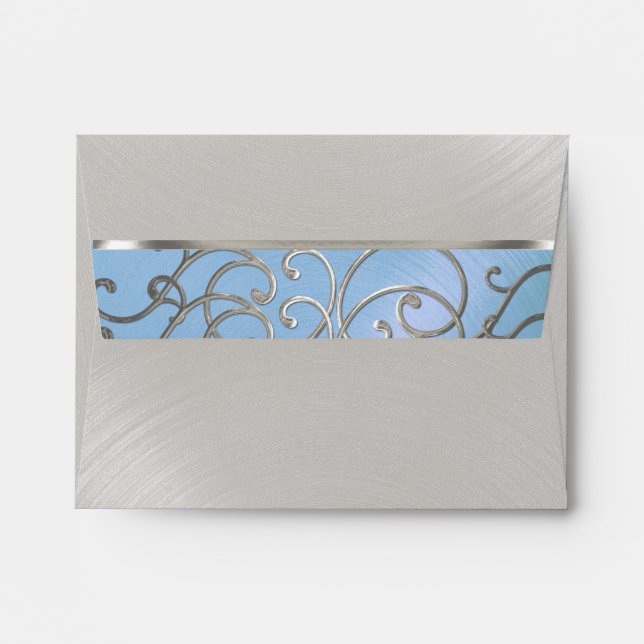 Quinceanera Light Blue and Silver Filigree Swirls Envelopes (Back (Top Flap))