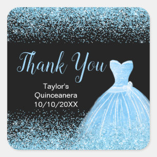 Quinceanera Light Blue Dress Faux Glitter Square Sticker